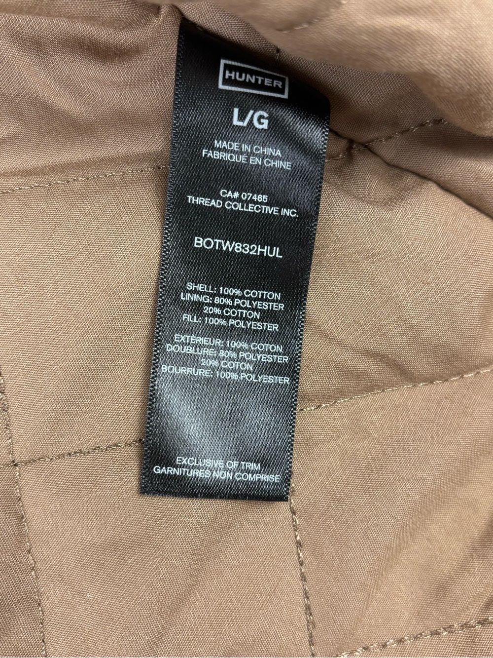 Hunter Women’s Tan Barn Jacket Corduroy Collar Quilted NWT Large - Picture 11 of 13